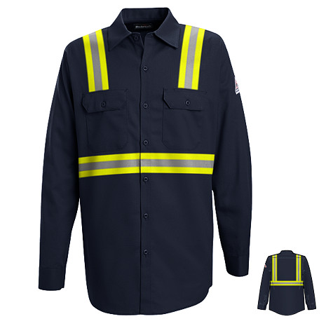 EXCEL-FR™ Flame Resistant Button Front Work Shirt with Reflective Trim ...